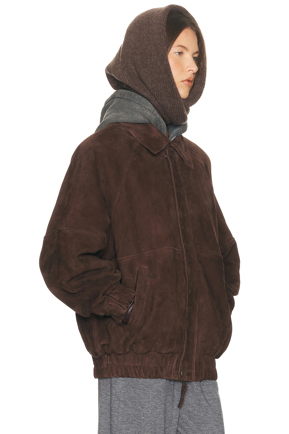Image 1 of Helsa The Oversized Suede Bomber in Dark Brown