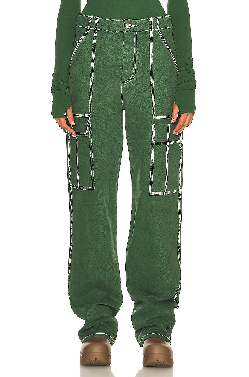 Image 1 of Helsa Wide Cargo Workwear Pants in Green