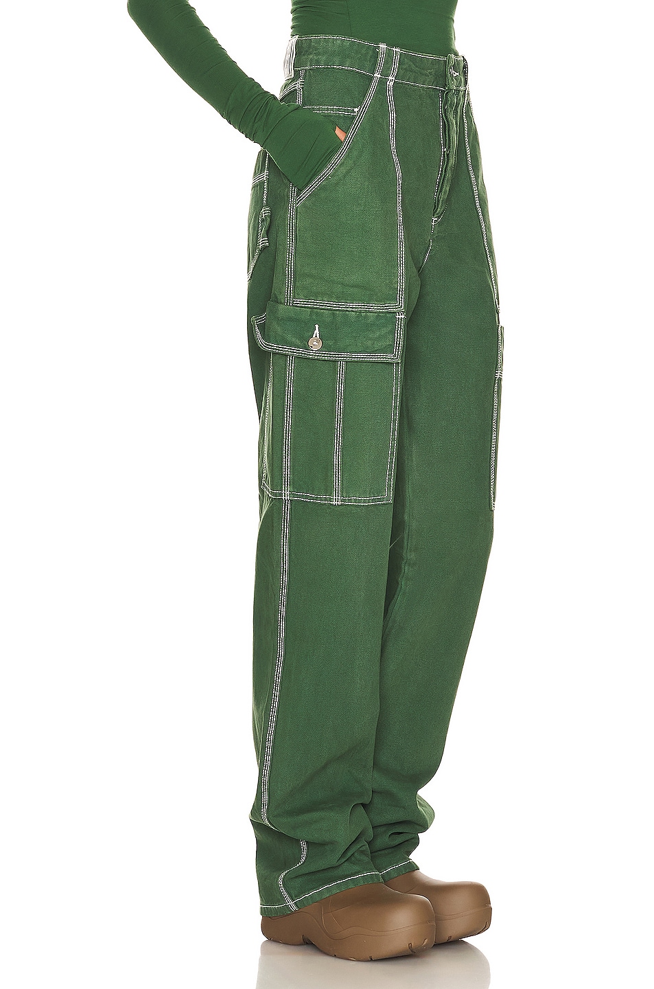 Helsa Wide Cargo Workwear Pants in Green FWRD
