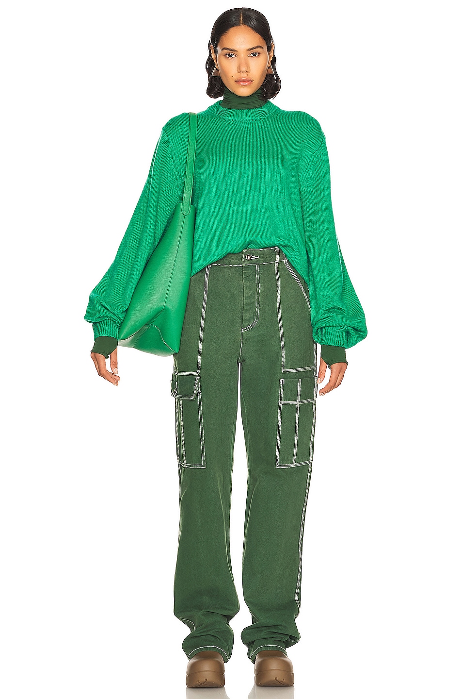 Helsa Wide Cargo Workwear Pants in Green | FWRD