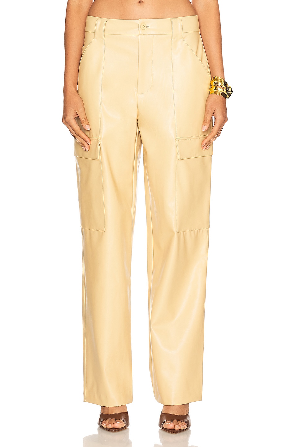 Image 1 of Helsa Waterbased Faux Leather Cargo Pant in Tan