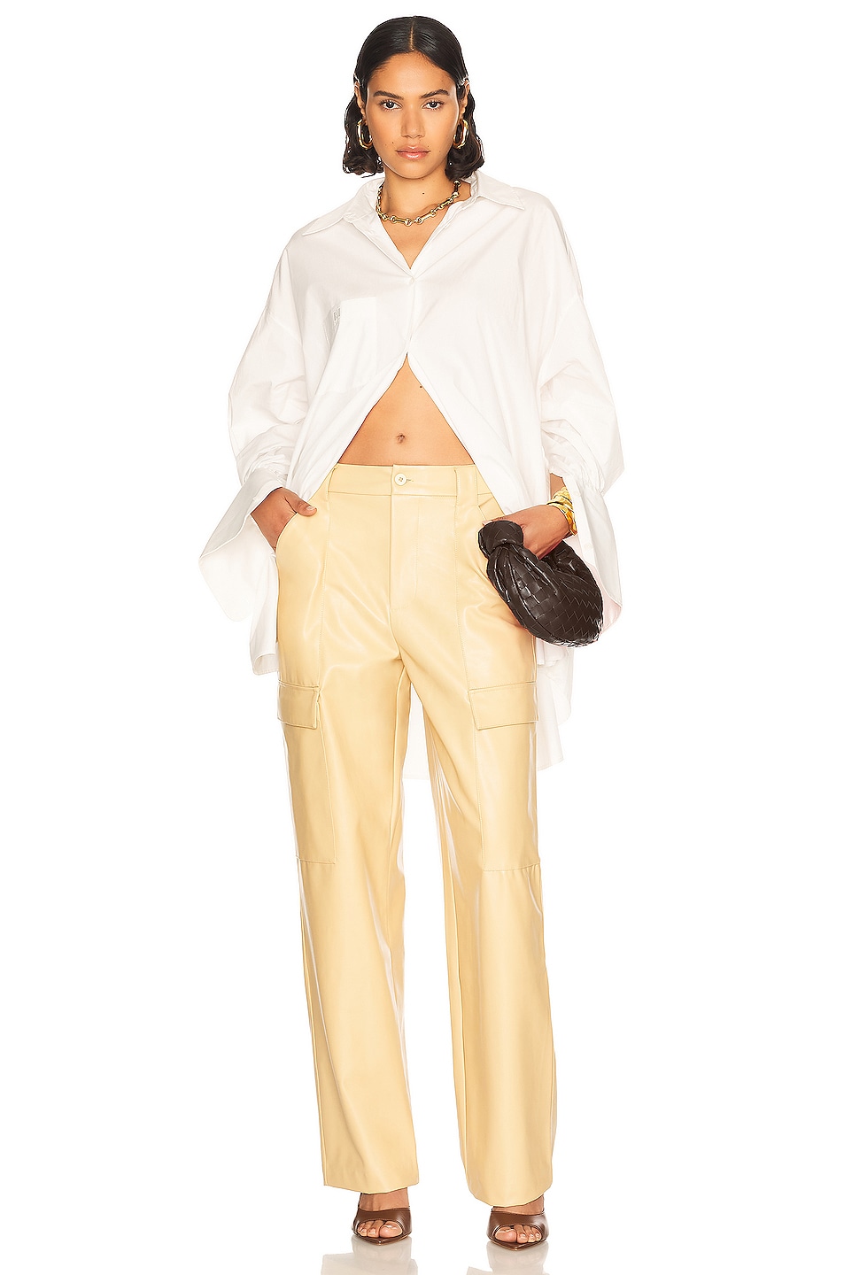 Helsa Waterbased Faux Leather Cargo Pant in Tan FWRD