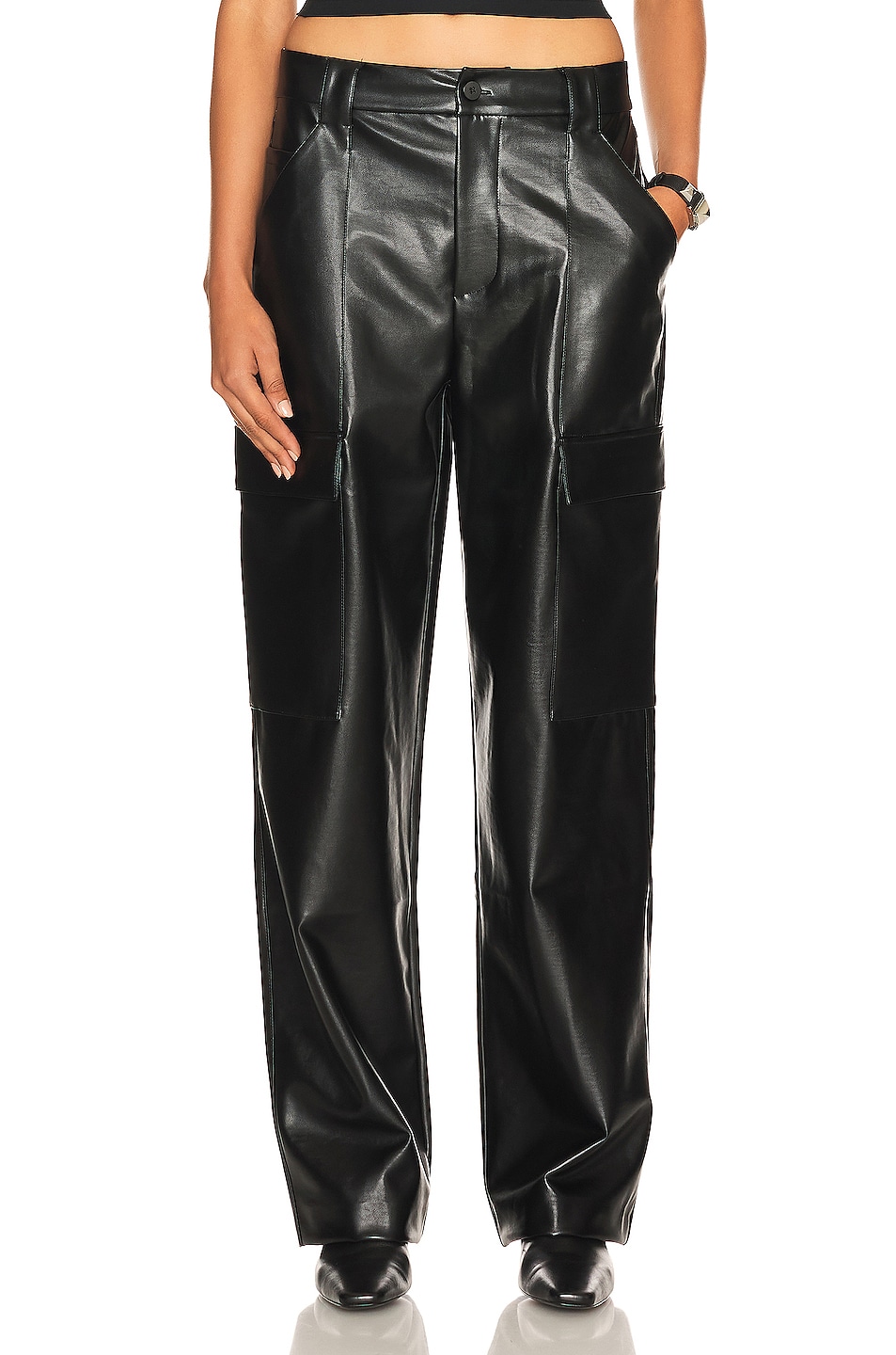 Image 1 of Helsa Waterbased Faux Leather Cargo Pant in Black