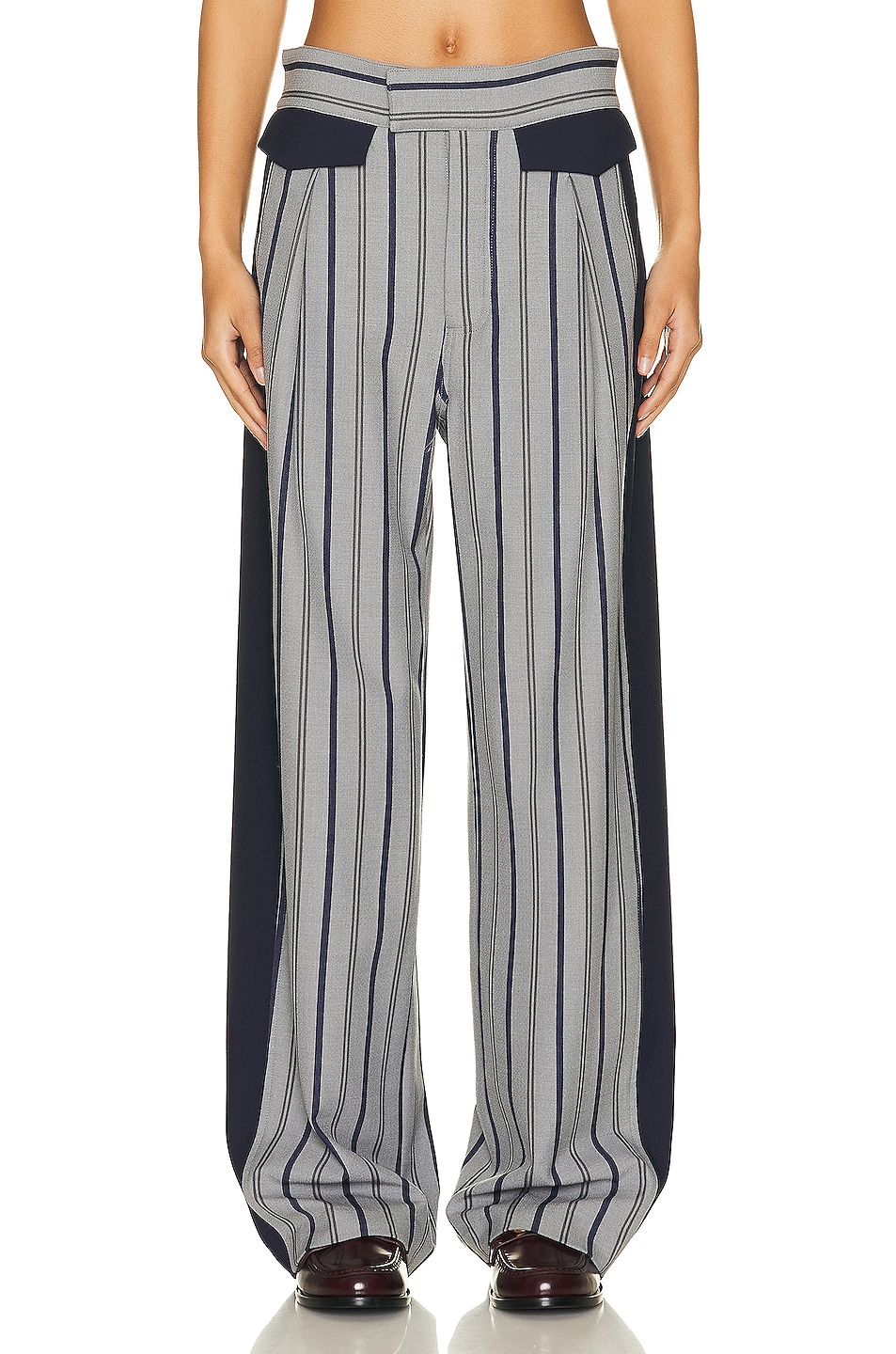 Image 1 of Helsa Colorblock Stripe Suit Trouser in Grey Stripe & Navy