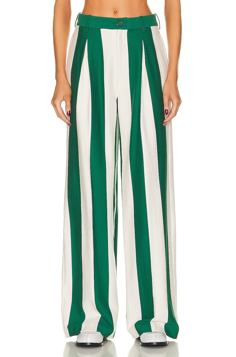 Image 1 of Helsa Rugby Pleated Pant in Green & Ivory Stripe