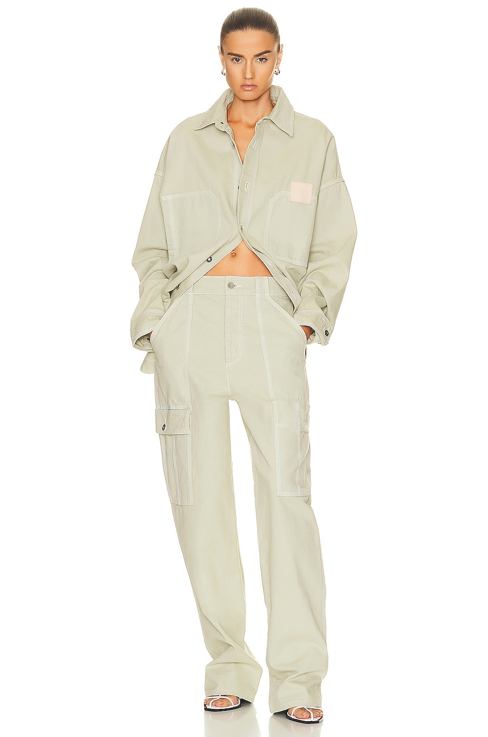 Helsa Wide Cargo Workwear Pants in Sage FWRD