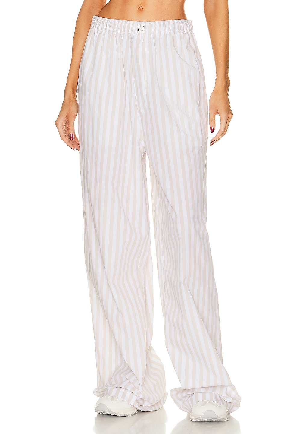 Image 1 of Helsa Cotton Poplin Stripe Pajama Pant in Beige Stripe