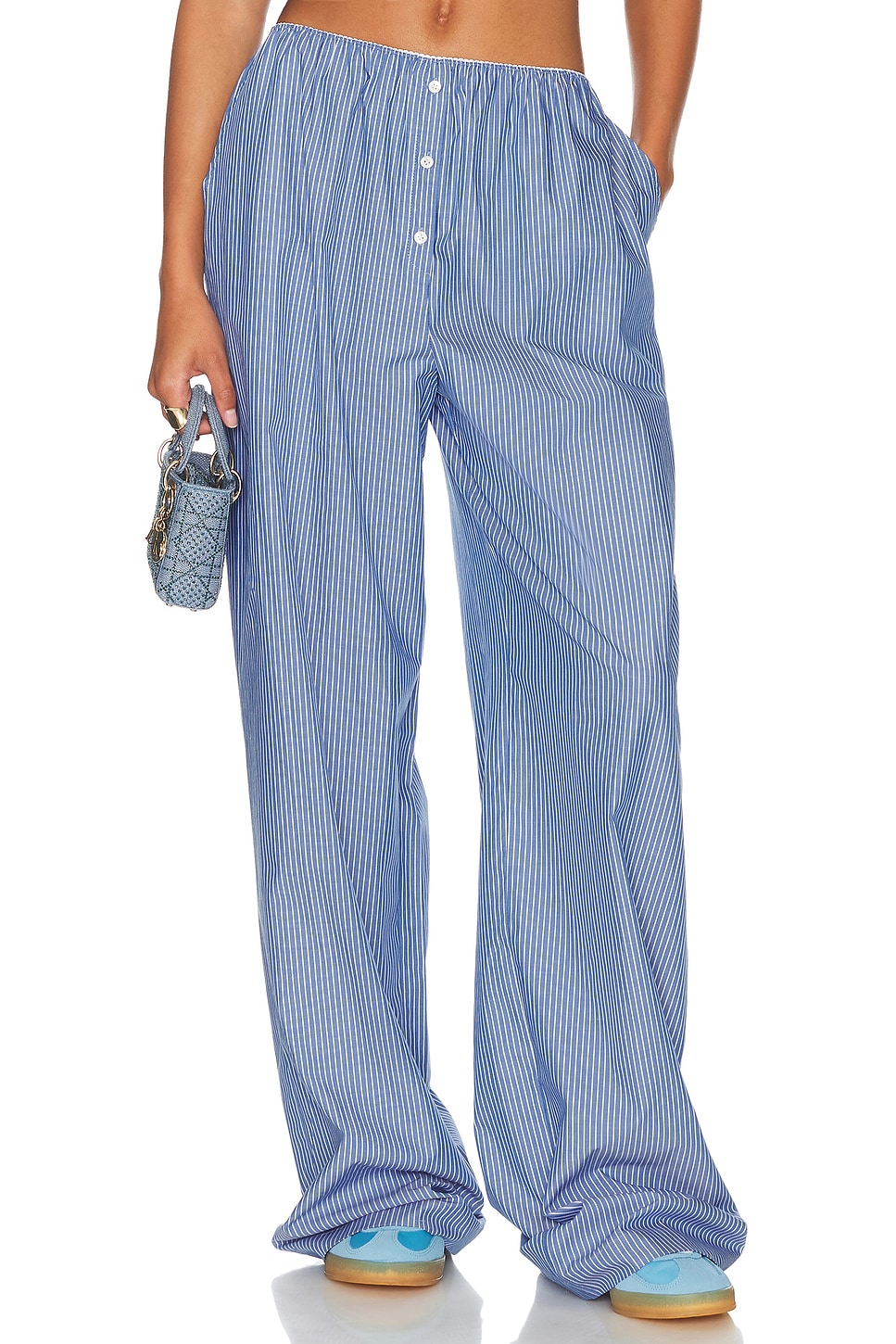 Image 1 of Helsa Pinstripe Poplin House Pants in Blue Pinstripe