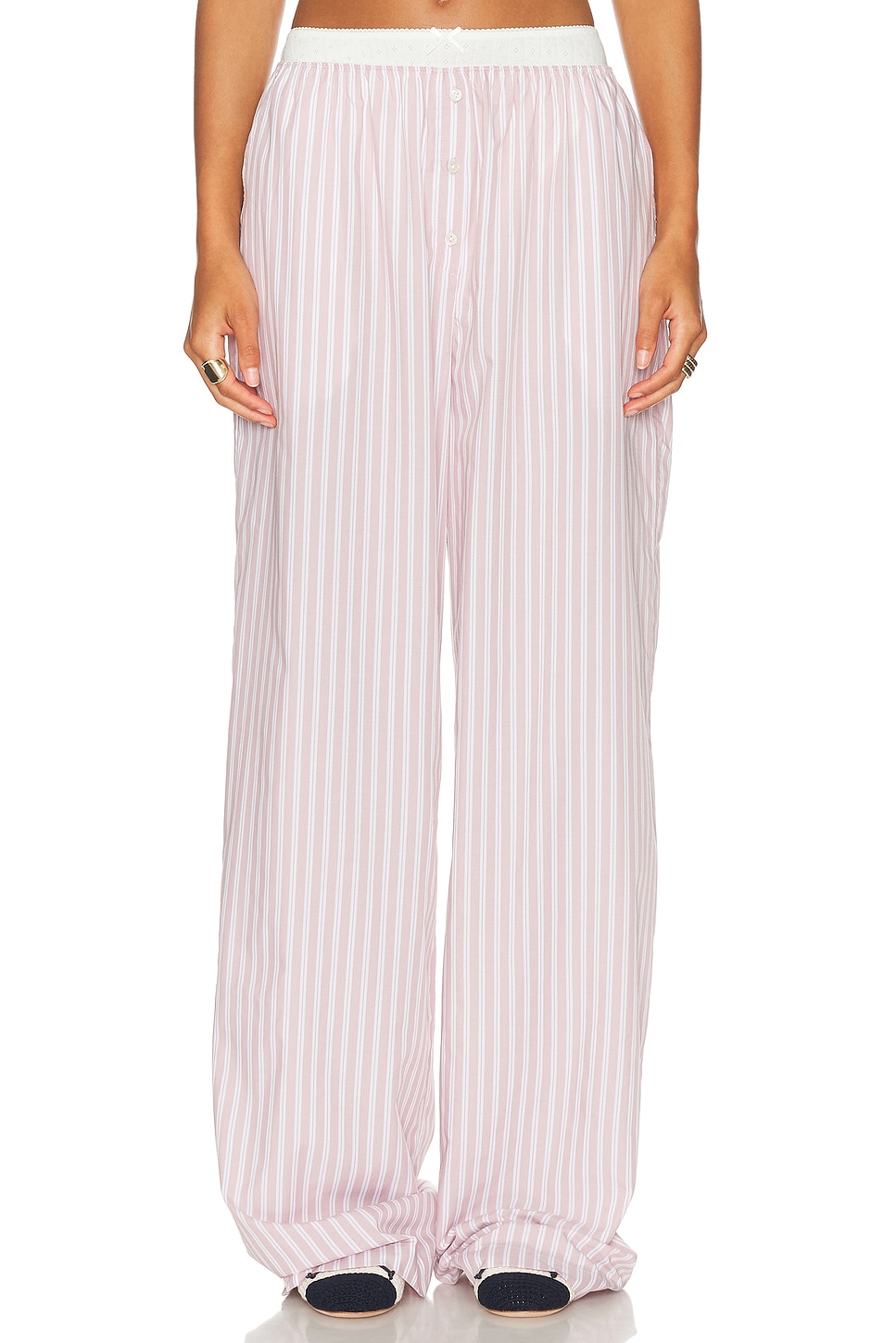 Wide Stripe Poplin House Pants in Mauve