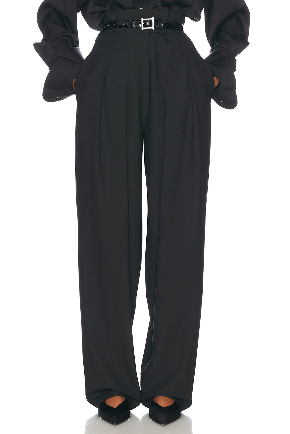 Image 1 of Helsa High Waist Pleated Suit Trouser in Black