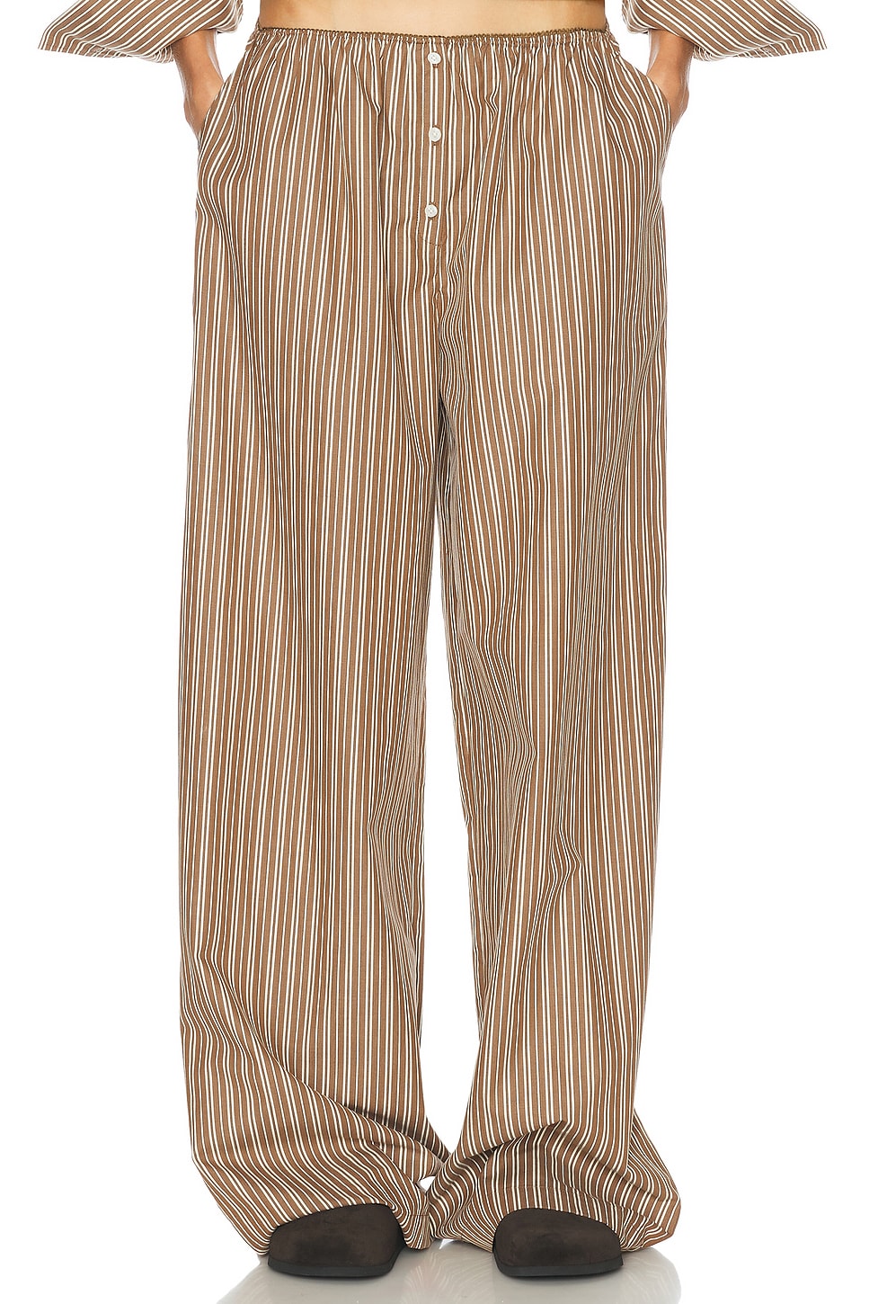 Pinstripe Poplin House Pants in Brown