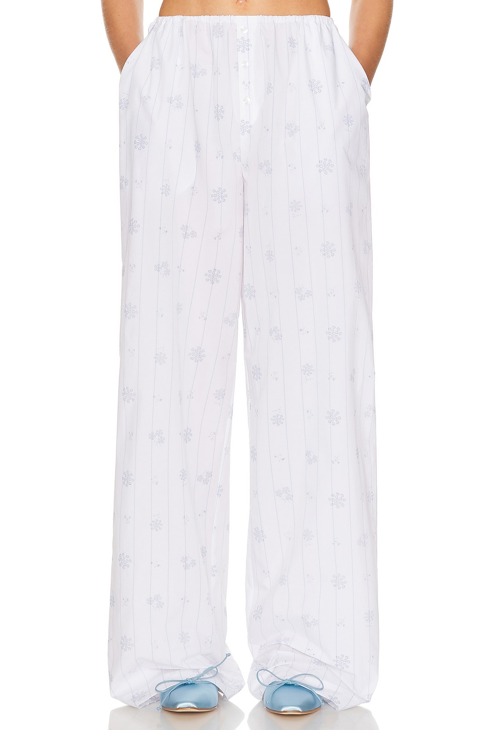 House Pants in Fleur Print Stripe in White