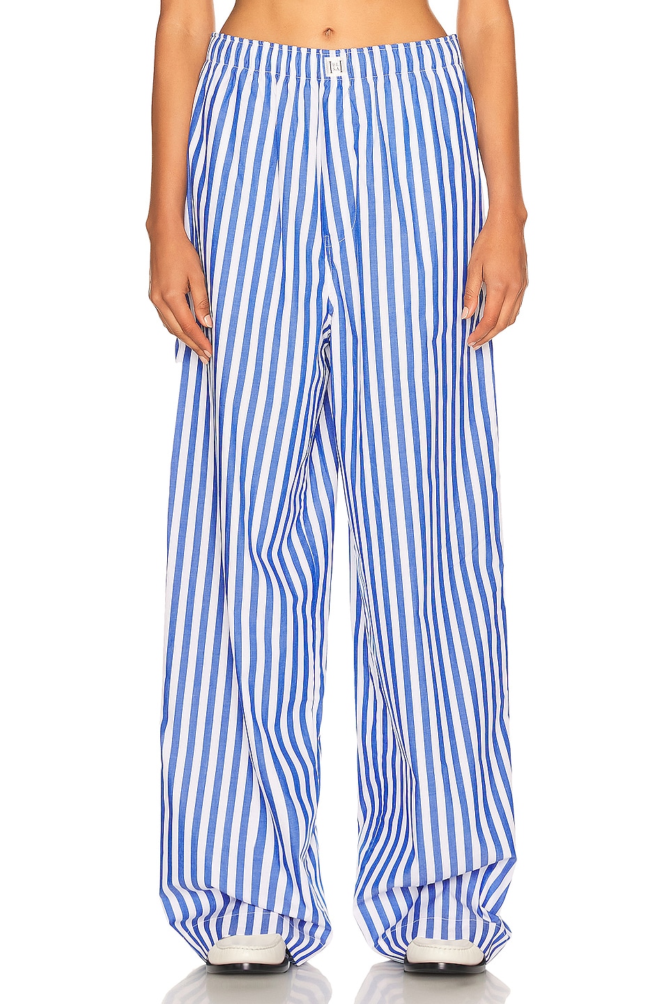 Image 1 of Helsa Cotton Poplin Stripe Pajama Pant in Bright Blue Stripe