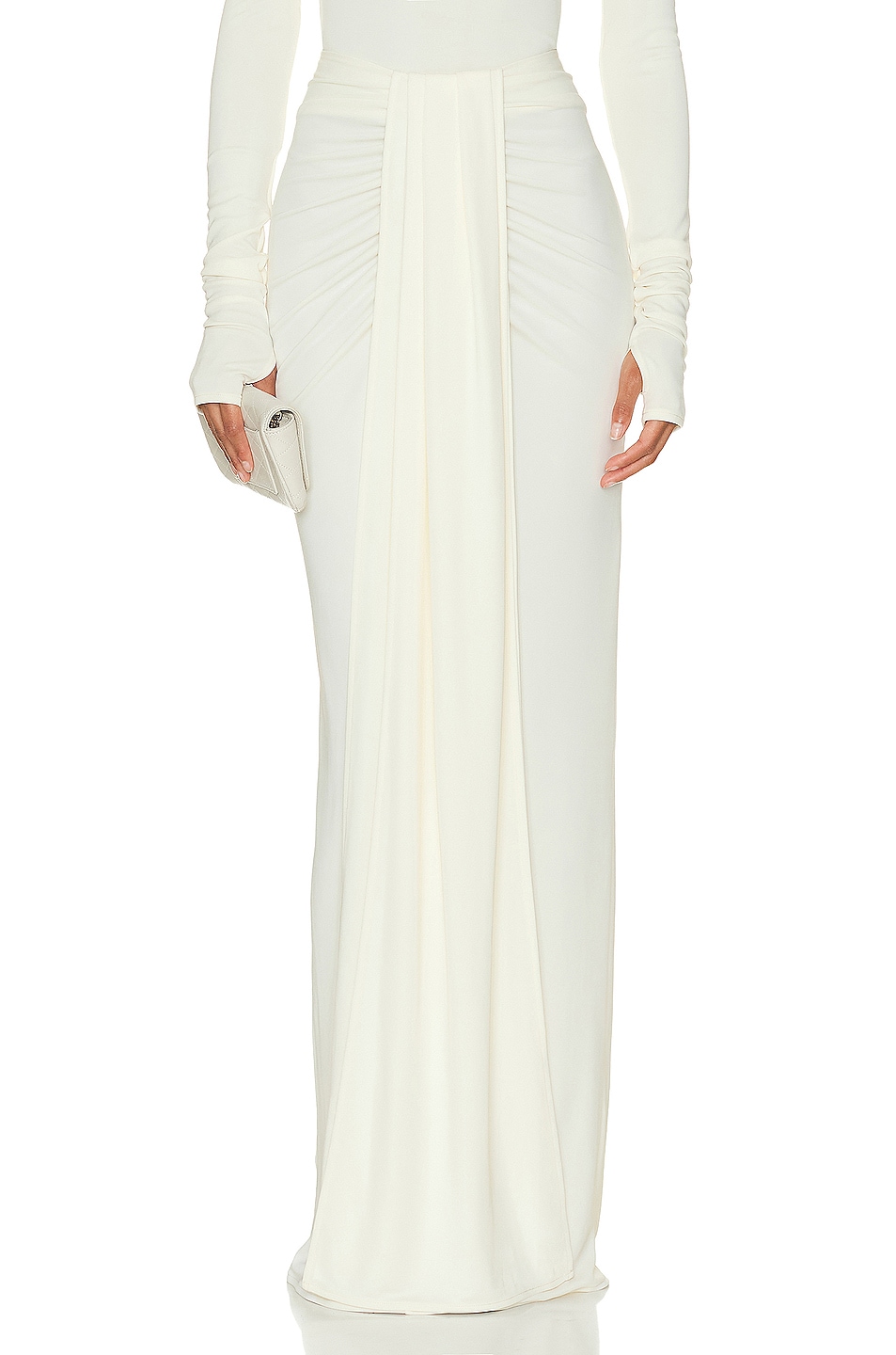 Image 1 of Helsa Matte Jersey Long Wrap Skirt in Ivory