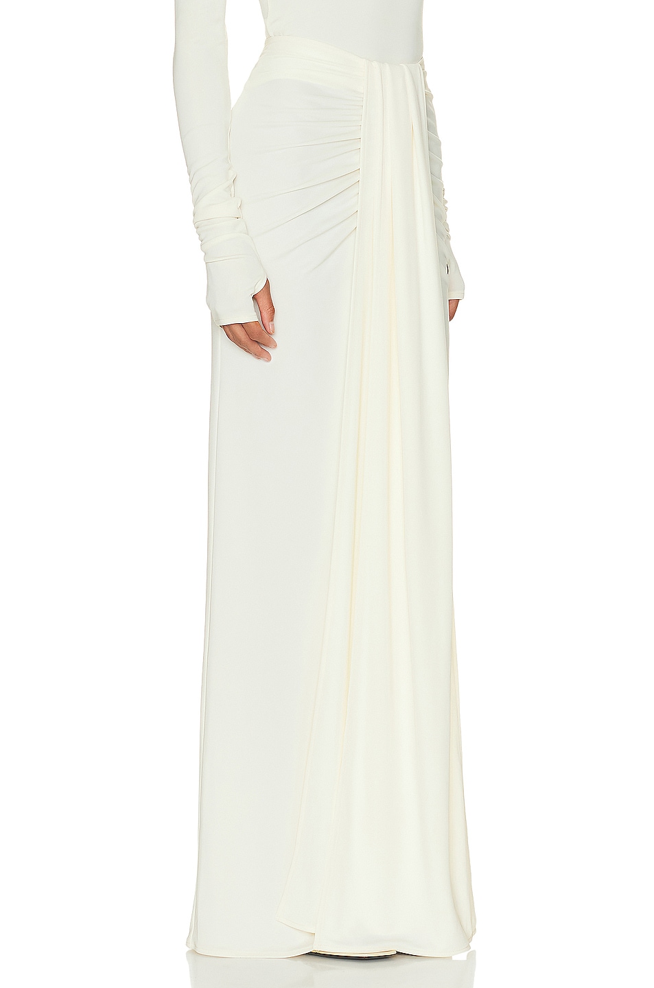 Helsa Matte Jersey Long Wrap Skirt in Ivory | FWRD