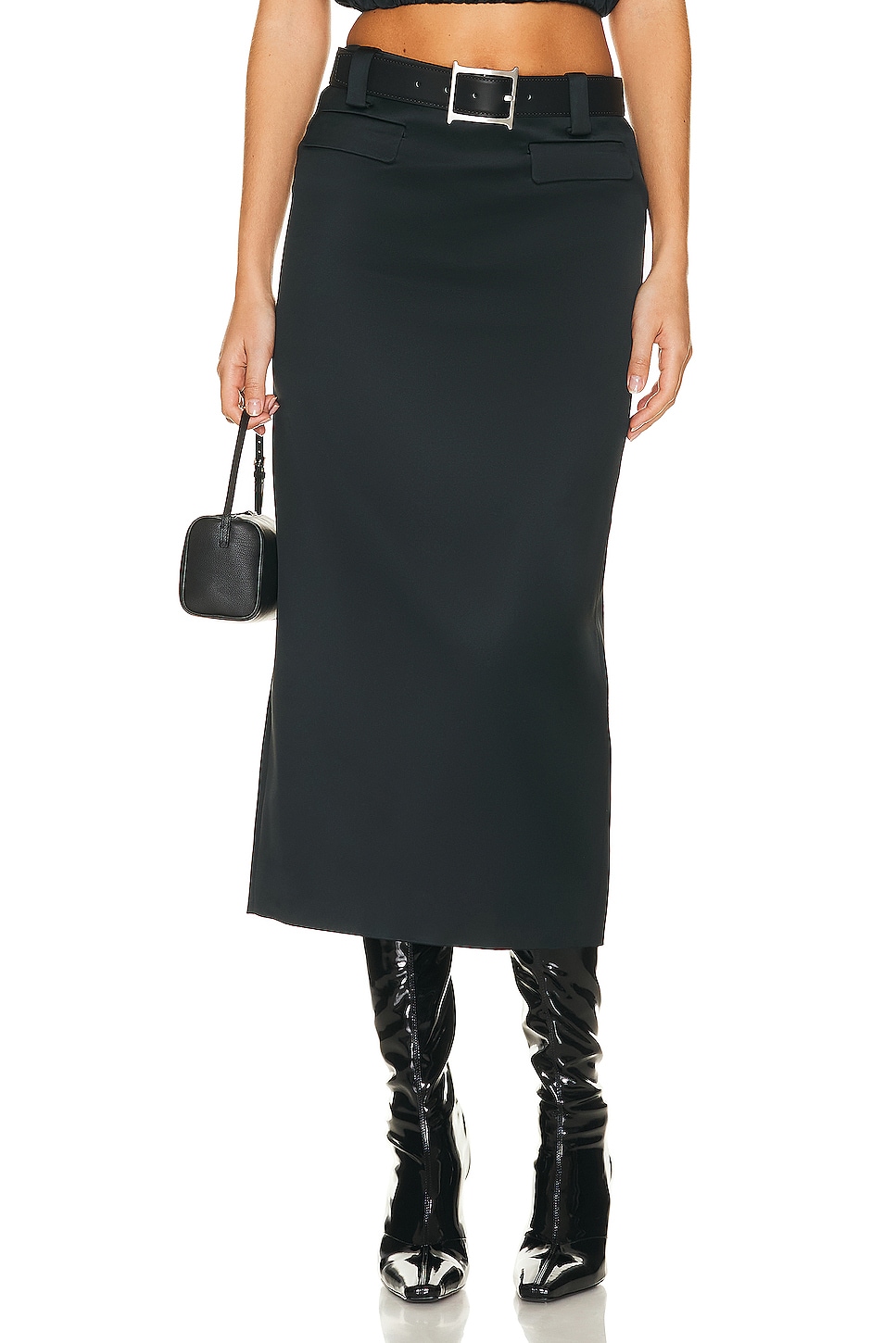 Image 1 of Helsa Heavy Satin Column Skirt in Black