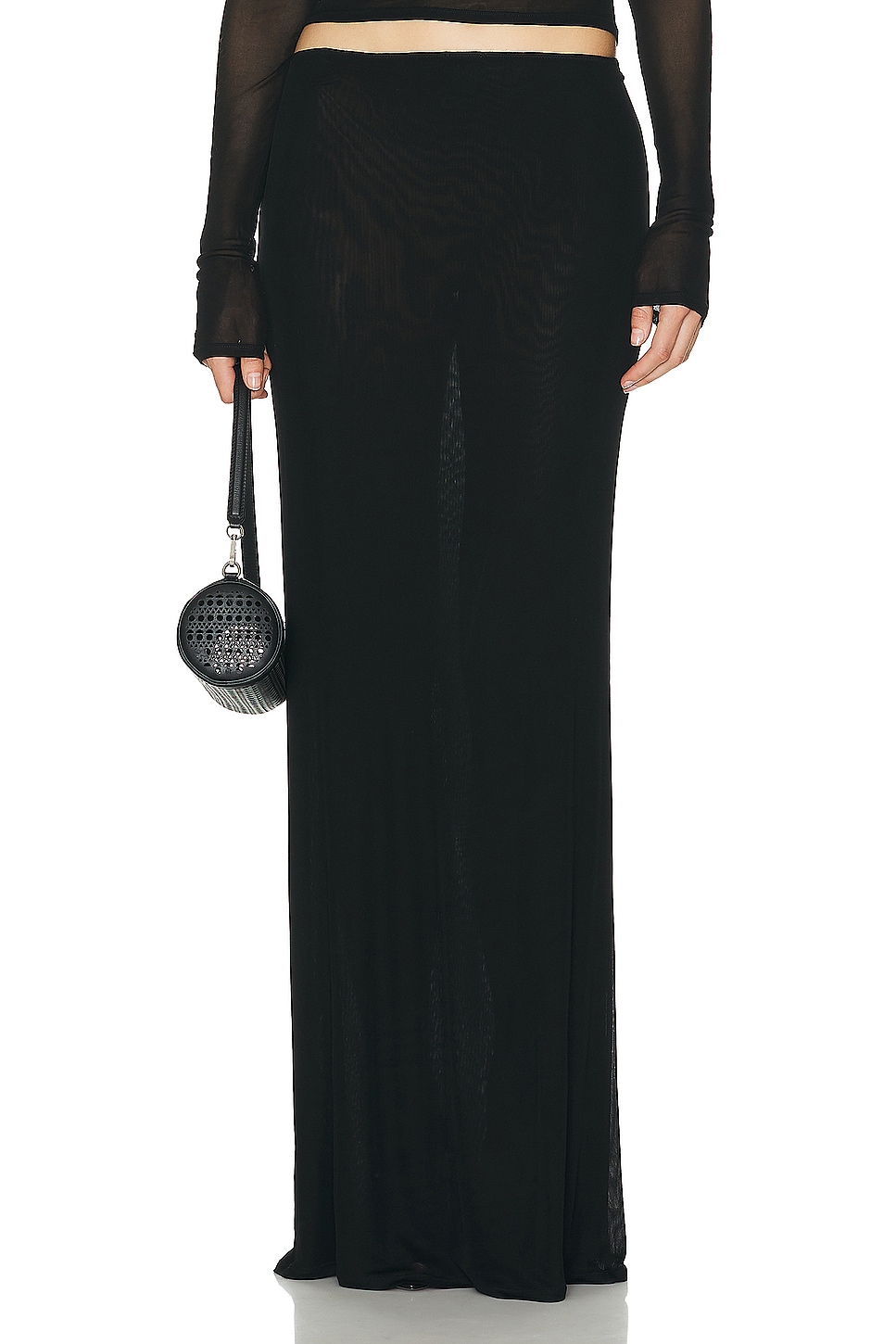 Image 1 of Helsa Sheer Knit Layered Maxi Skirt in Black