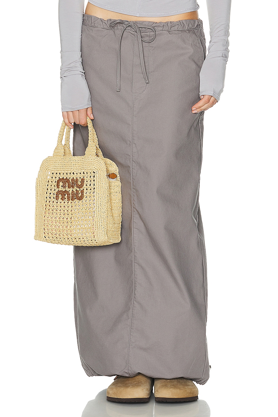 Workwear Drawcord Maxi Skirt in Grey