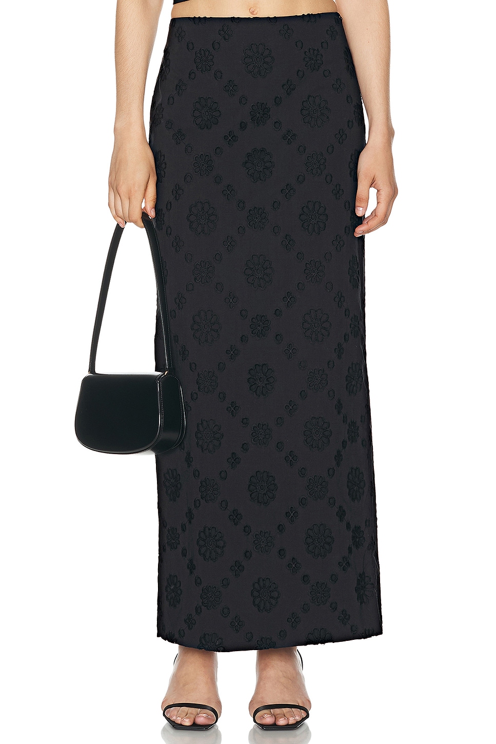 Image 1 of Helsa Eyelet Column Midi Skirt in Black