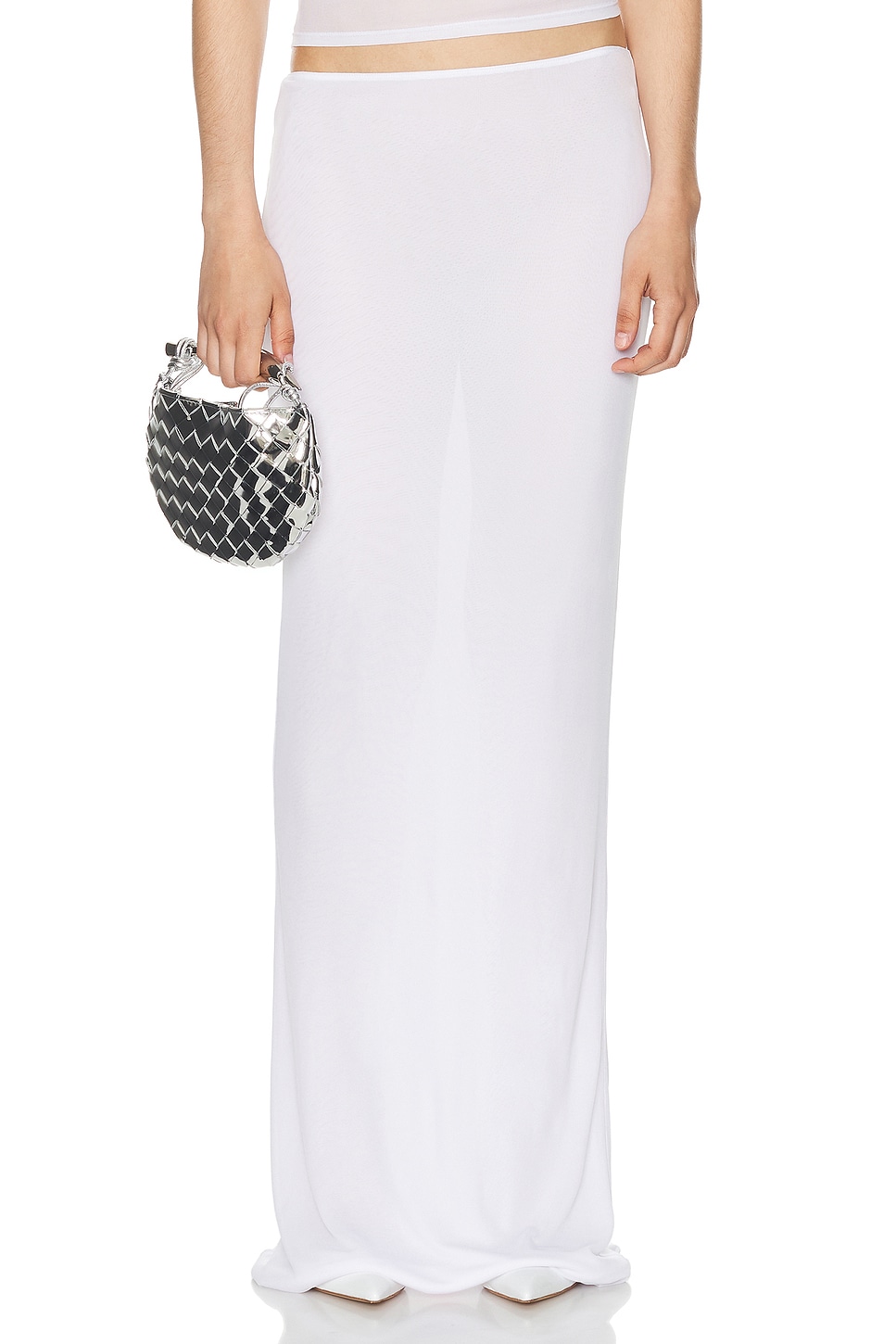 Sheer Knit Layered Maxi Skirt in White