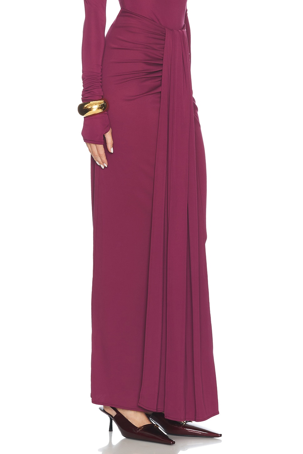 Shop Helsa Matte Jersey Long Wrap Skirt In Cabernet