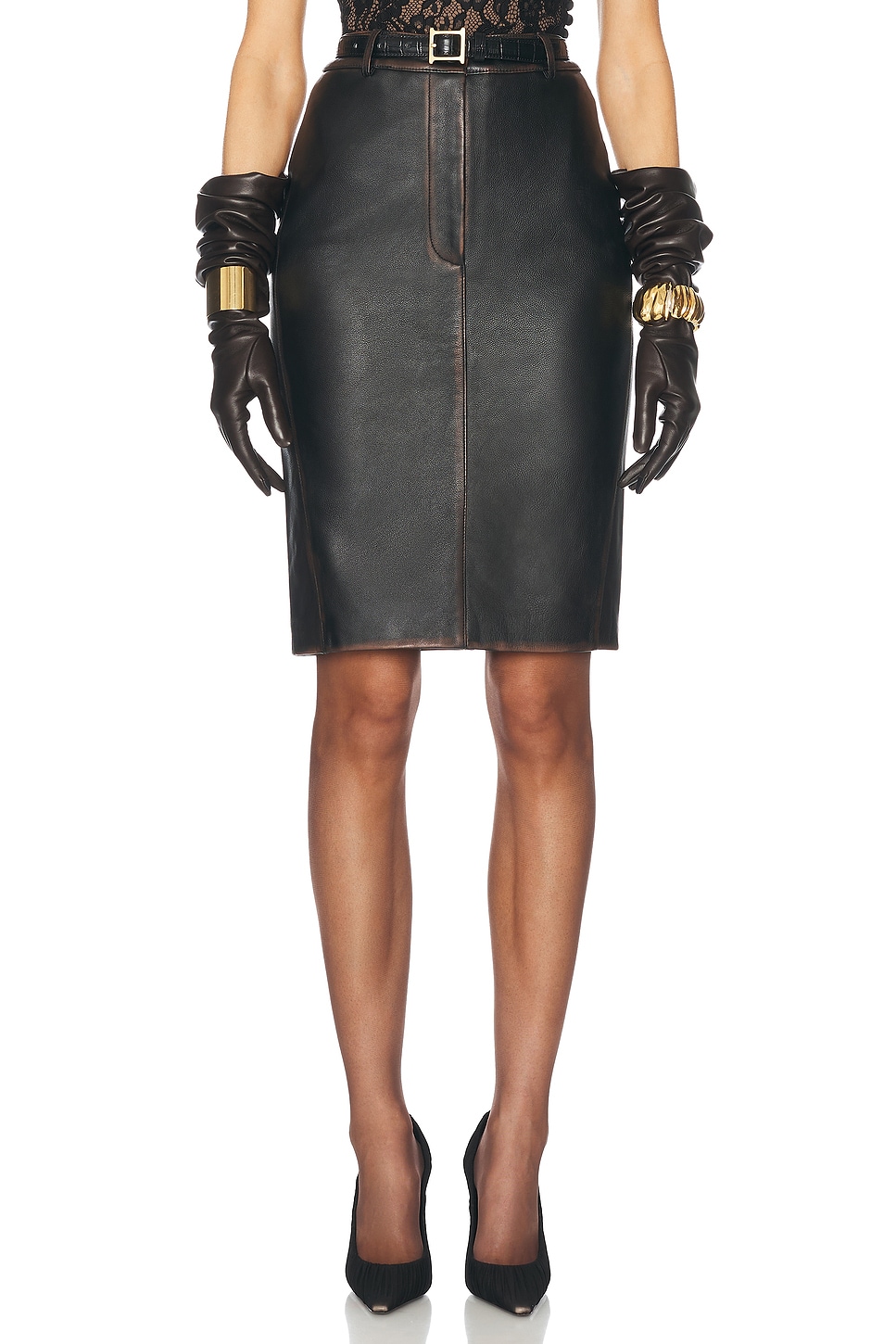 The Leather Pencil Skirt in Black