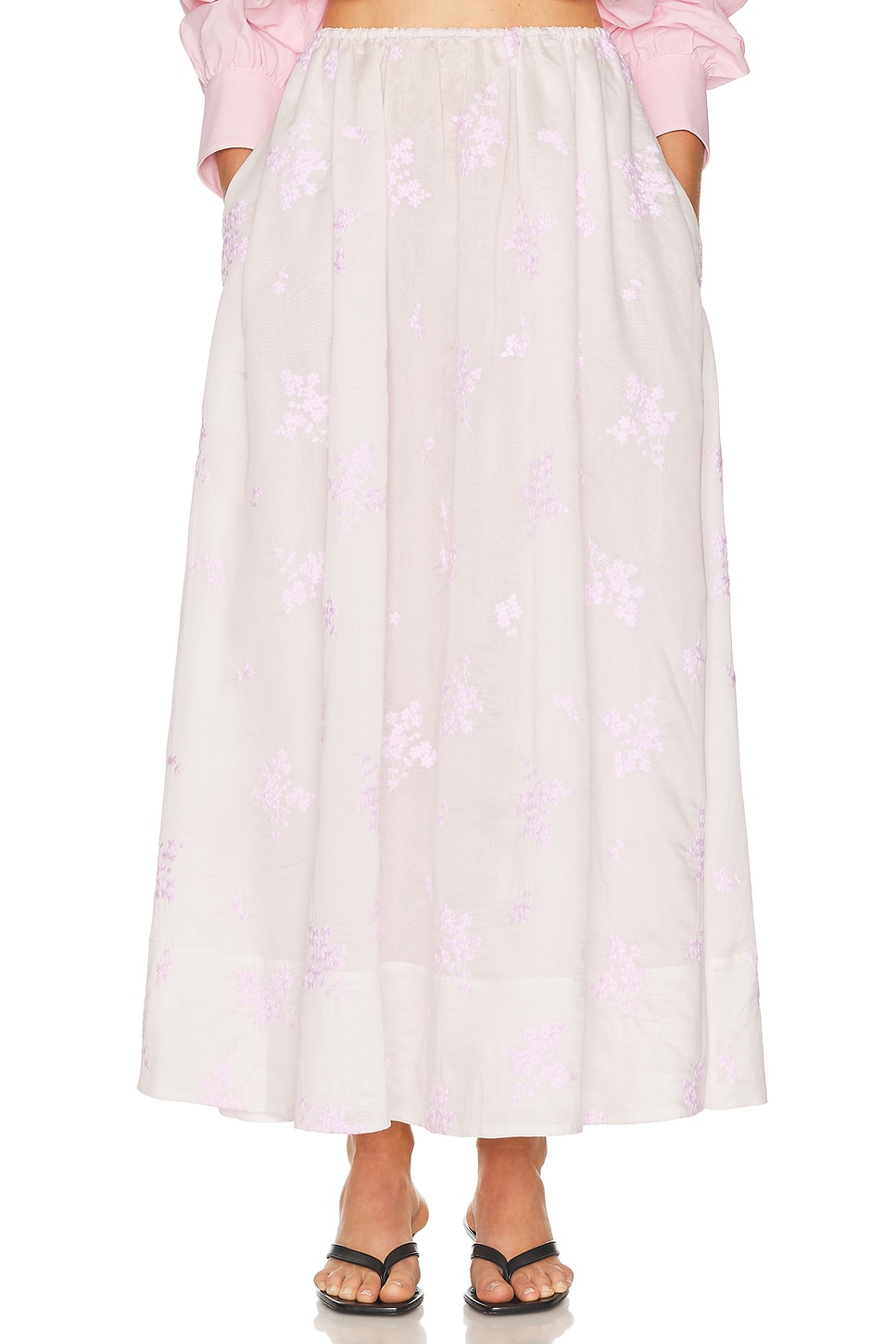 Image 1 of Helsa Midday Skirt in Cherry Blossom Embroidery in White & Pink Embroidery