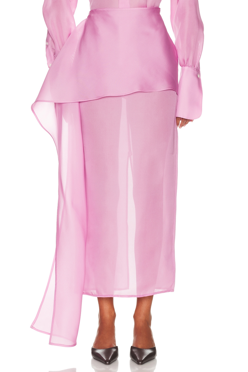 Image 1 of Helsa The Silk Gazar Skirt With Drape in Ash Rose