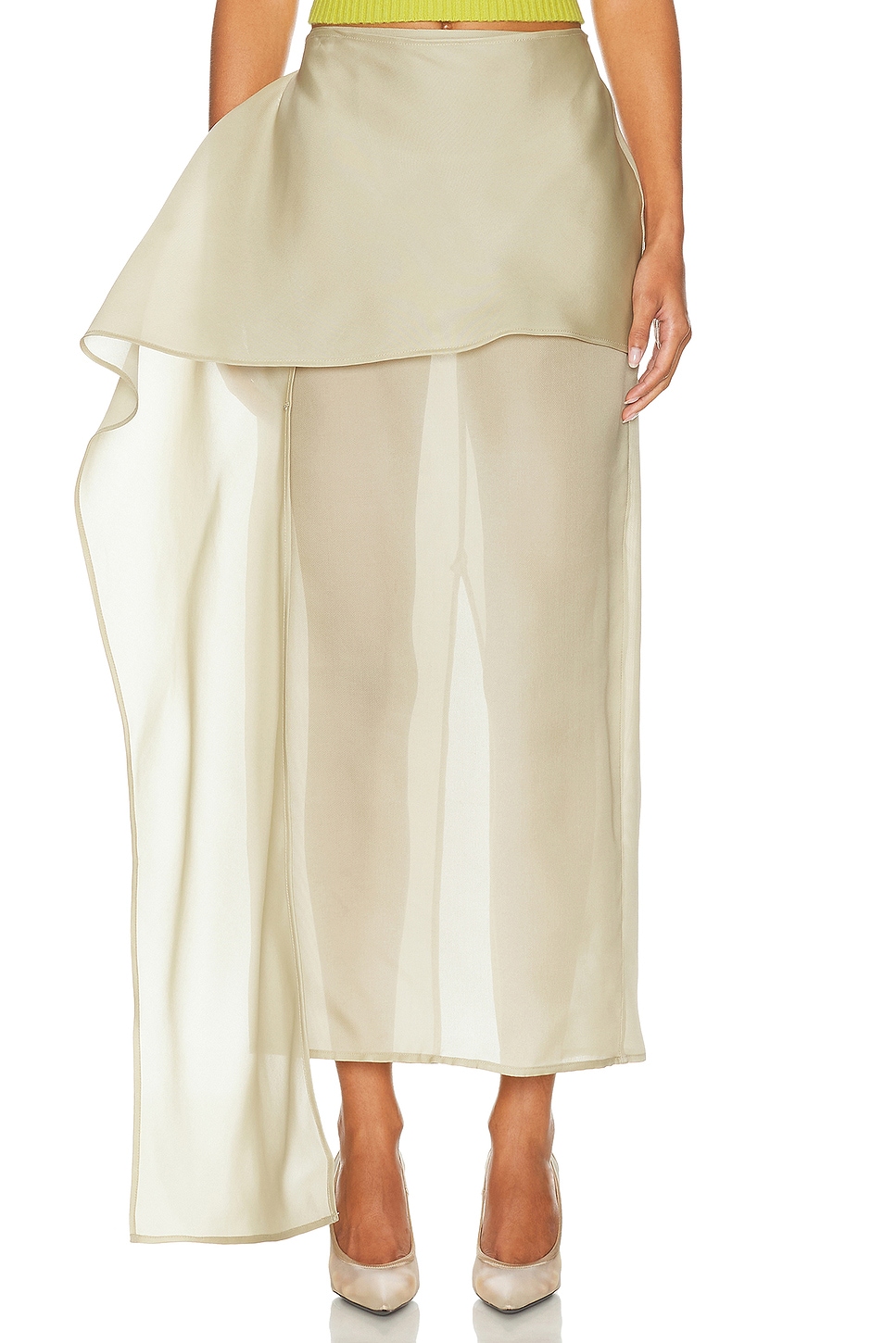 Image 1 of Helsa The Silk Gazar Skirt With Drape in Stone