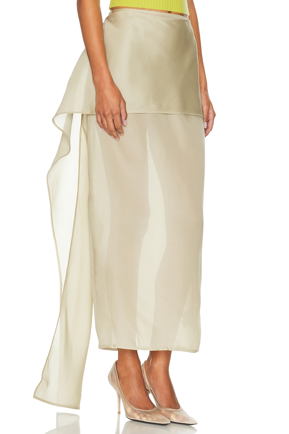 Helsa The Silk Gazar Skirt With Drape In Gray
