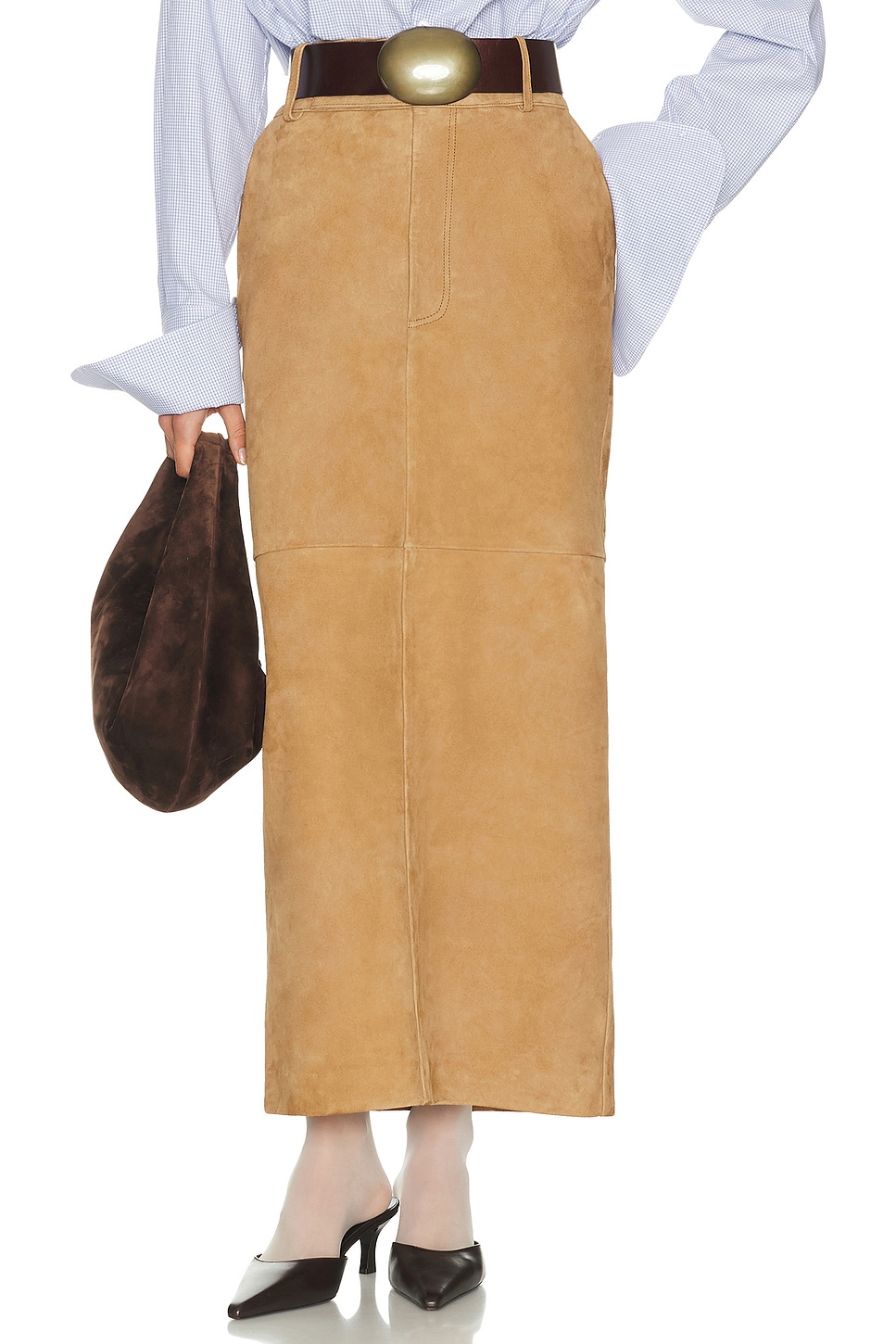 Image 1 of Helsa Suede Column Skirt in Caramel