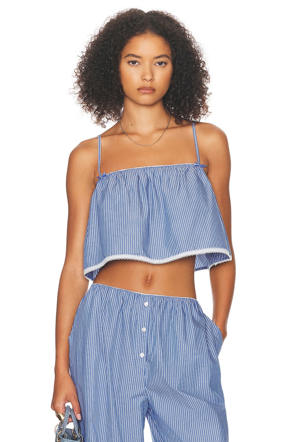 Shop Helsa Pinstripe Poplin Camisole In Blue Pinstripe