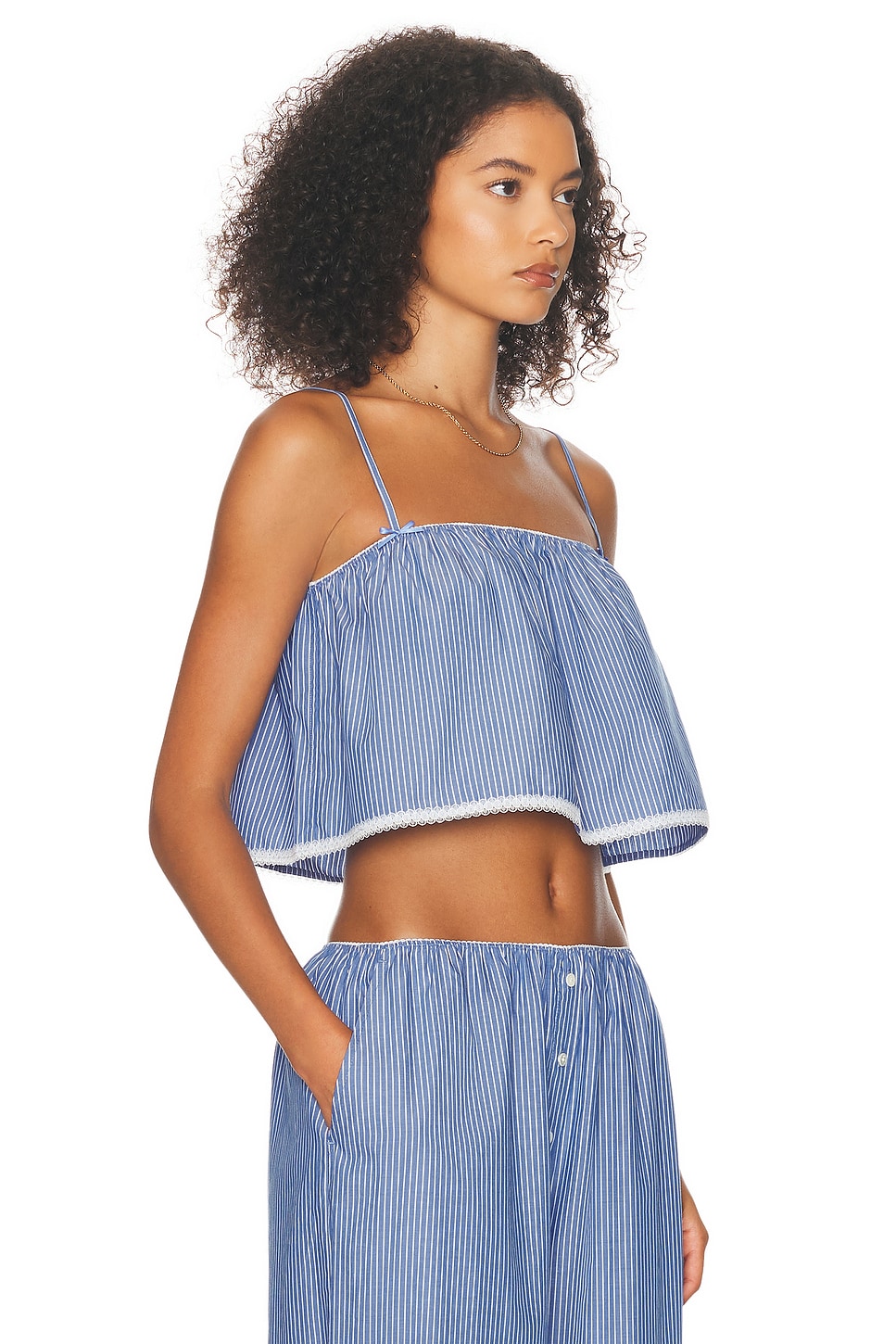 Shop Helsa Pinstripe Poplin Camisole In Blue Pinstripe