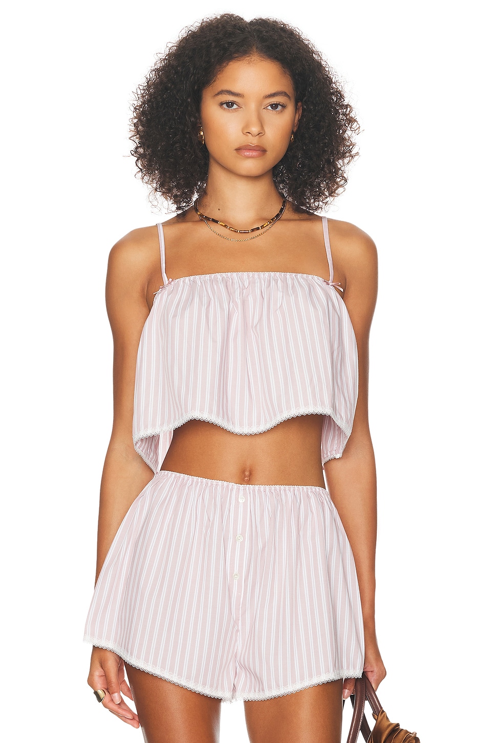 Shop Helsa Wide Stripe Poplin Camisole In Mauve Stripe