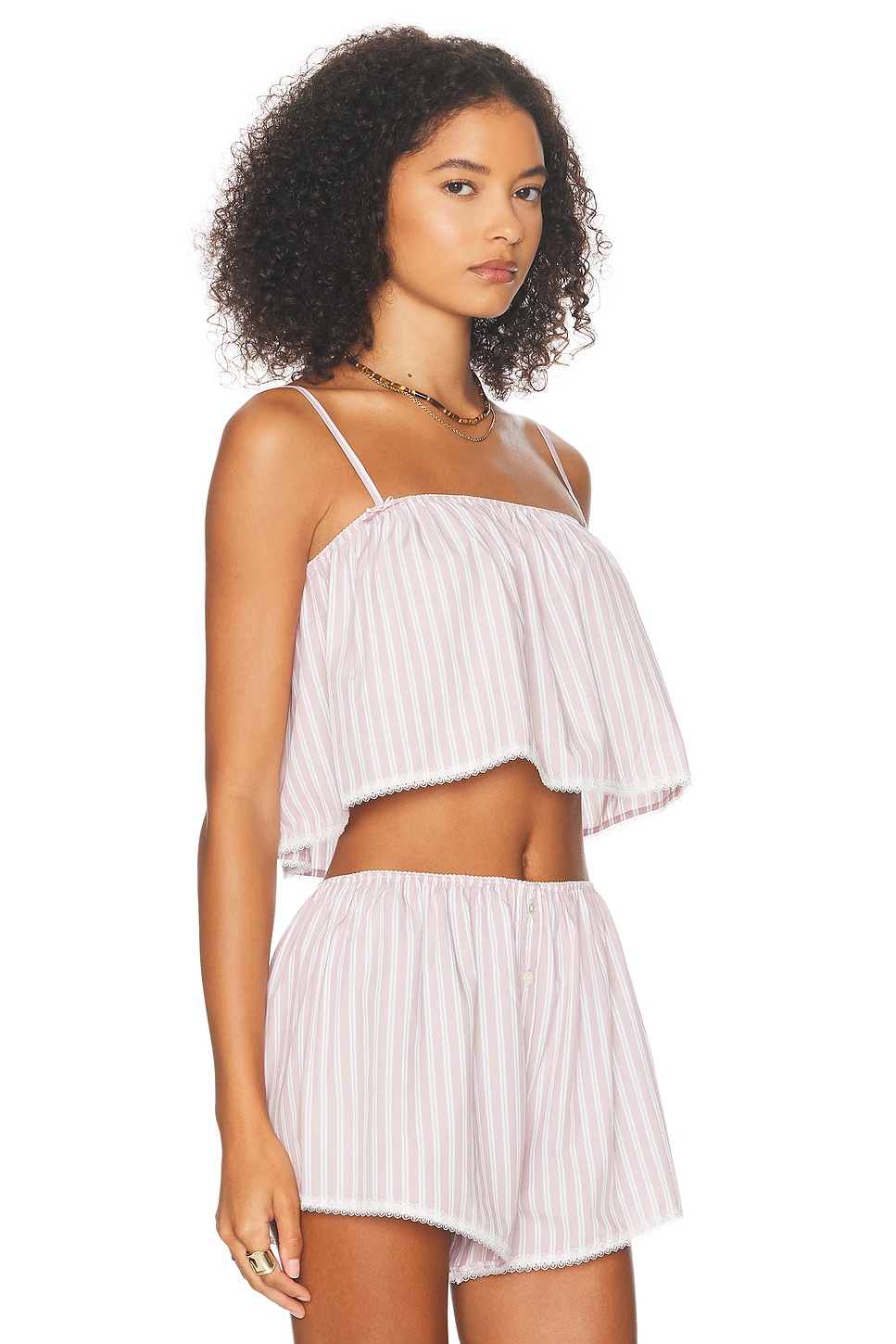 Shop Helsa Wide Stripe Poplin Camisole In Mauve Stripe