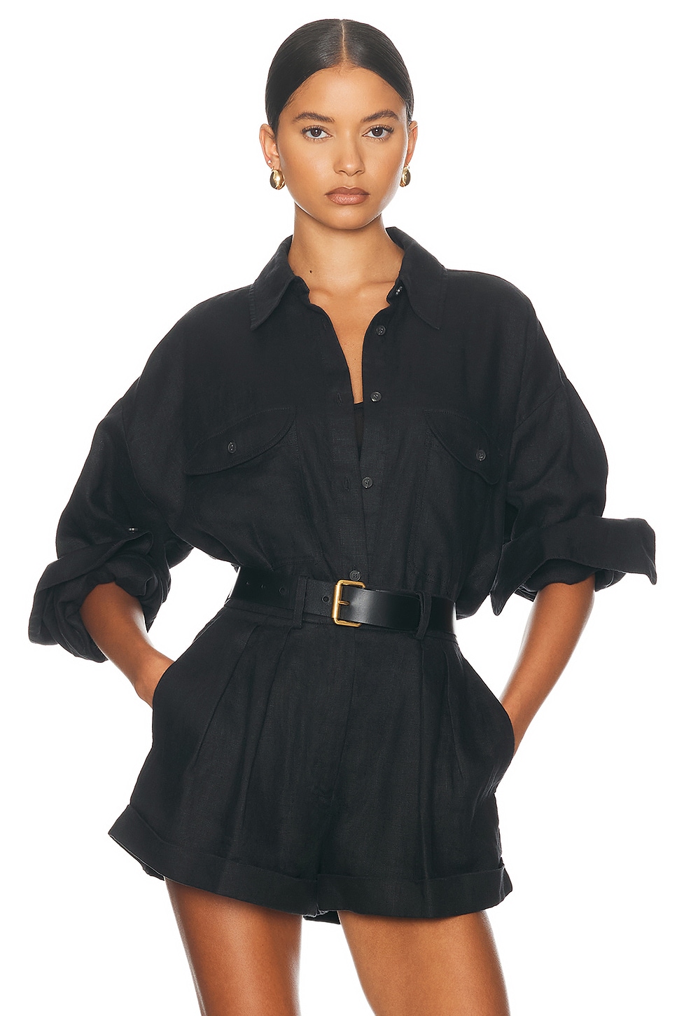 Shop Helsa Washed Linen Shirt In Black