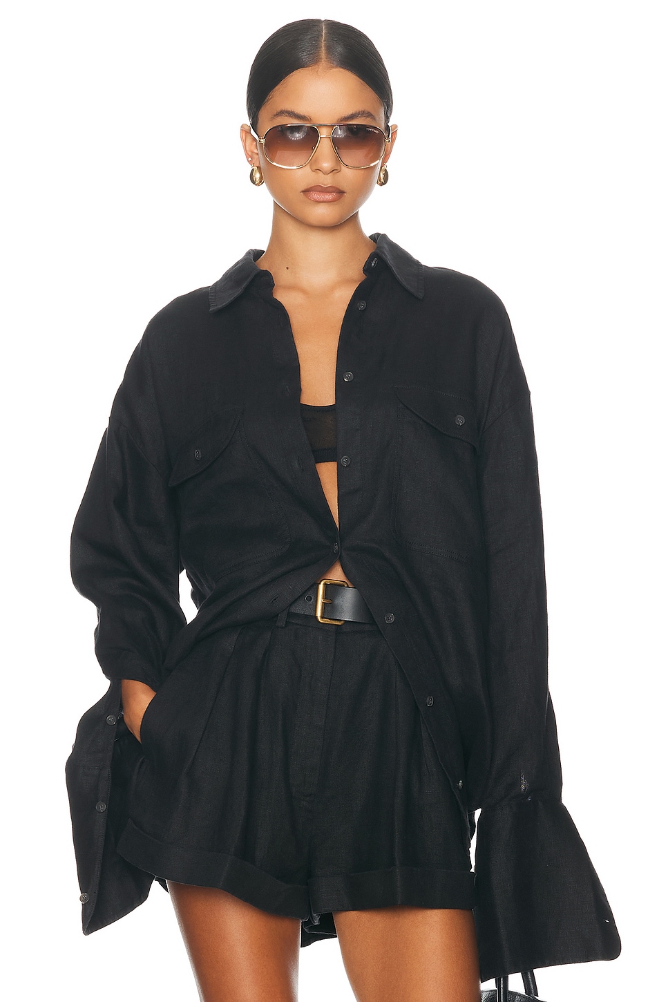 Shop Helsa Washed Linen Shirt In Black