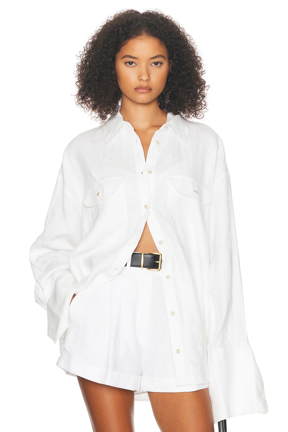 Shop Helsa Washed Linen Shirt In Natural White