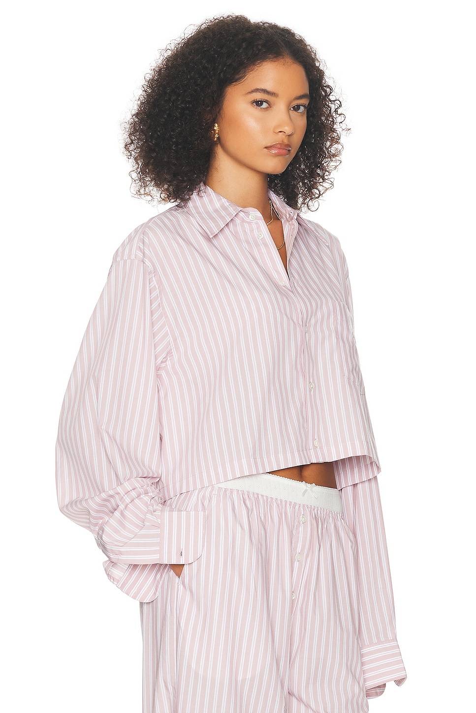 Shop Helsa Wide Stripe Poplin Cropped Shirt In Mauve Stripe