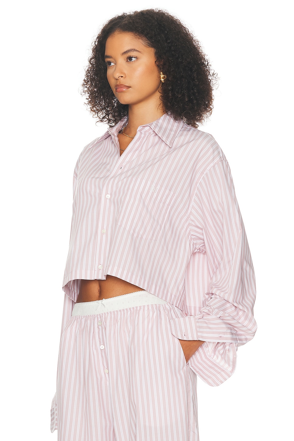 Wide Stripe Poplin Cropped Shirt - Thumbnail 4