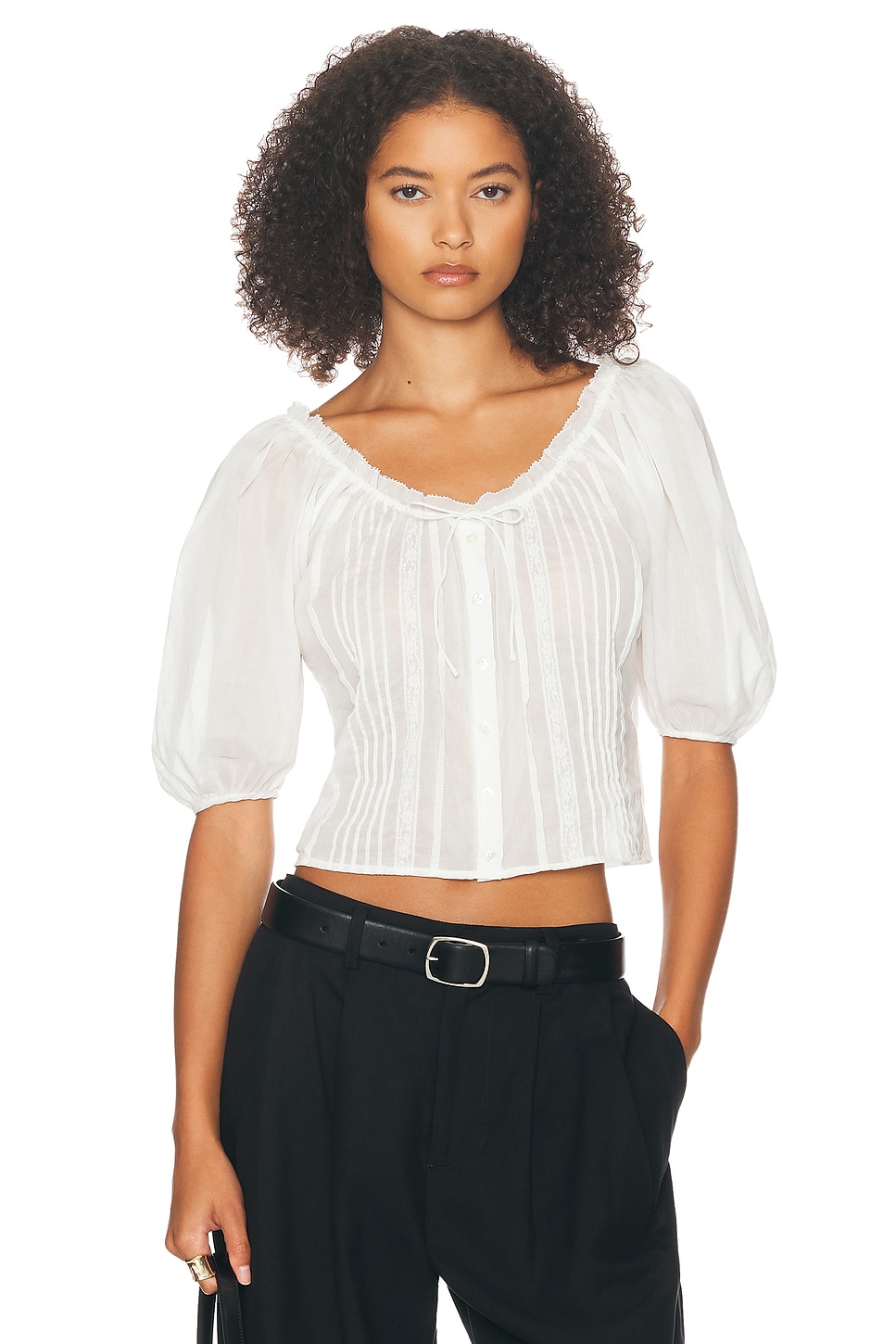 Shop Helsa Voile Peasant Blouse In Ivory