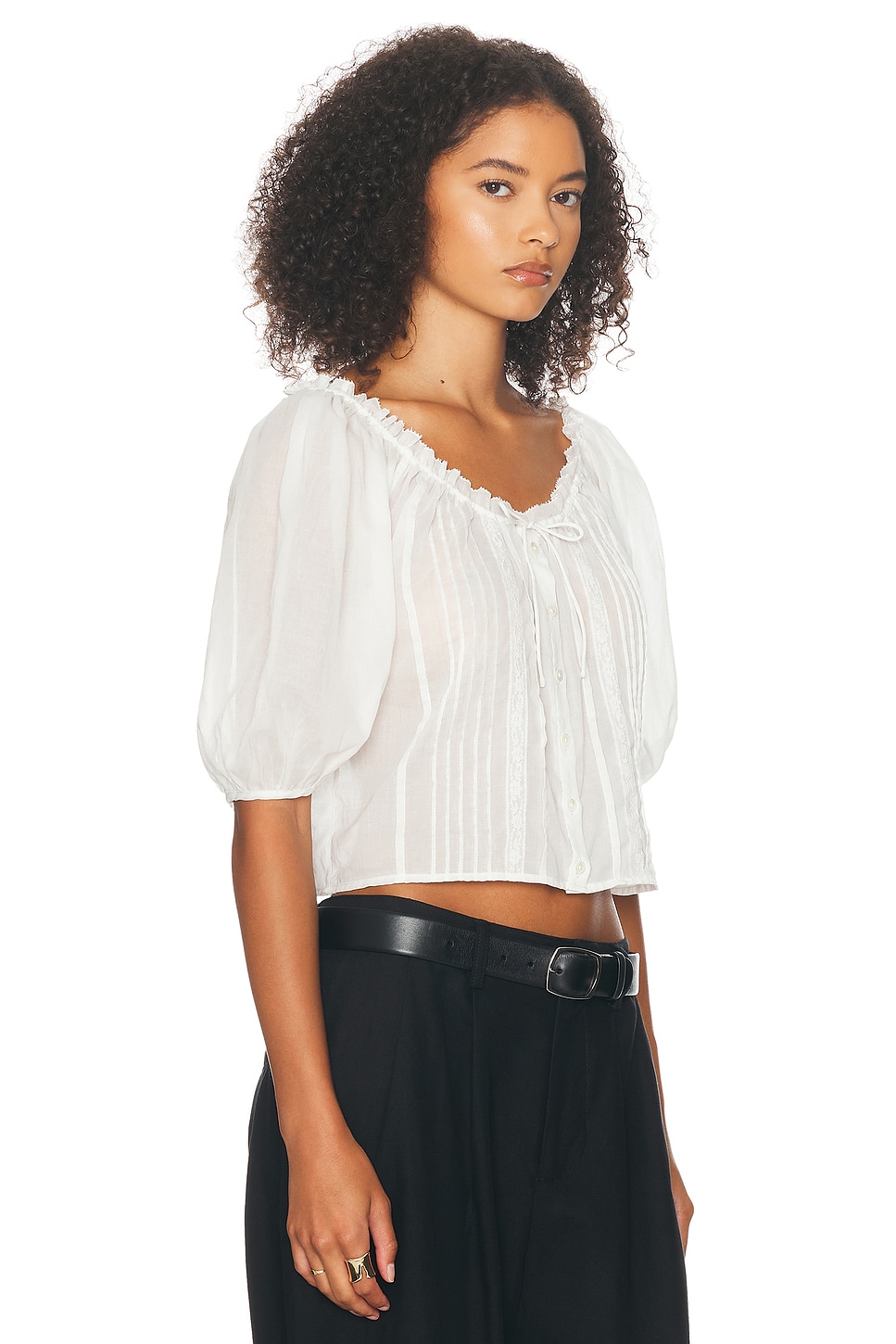 Shop Helsa Voile Peasant Blouse In Ivory