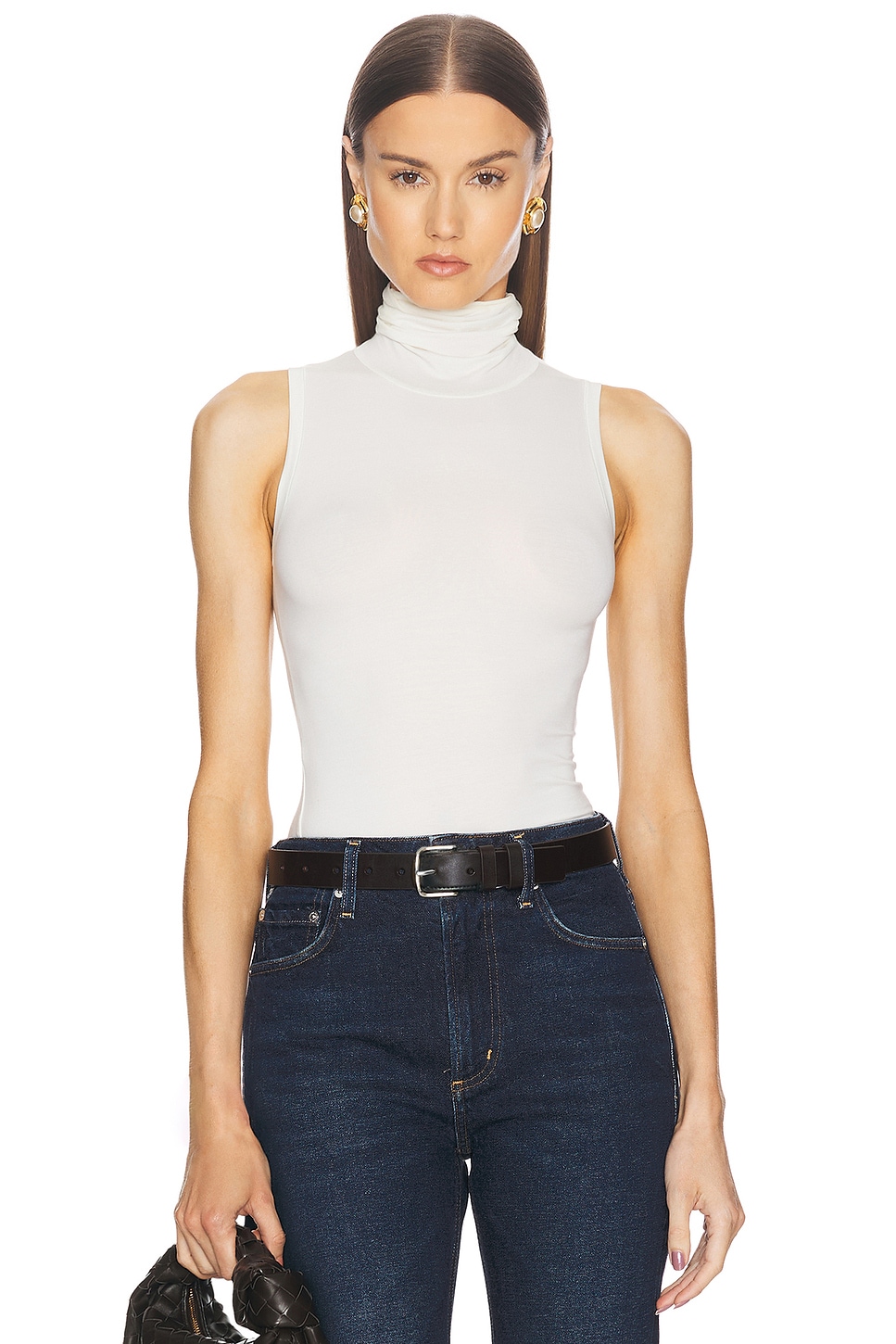 Image 1 of Helsa Turtleneck Tank in 2nd Skin Jersey in Cream