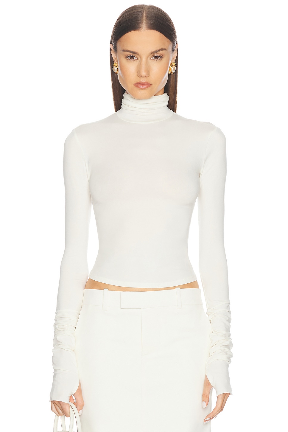 Image 1 of Helsa Long Sleeve Turtleneck in 2nd Skin Jersey in Cream