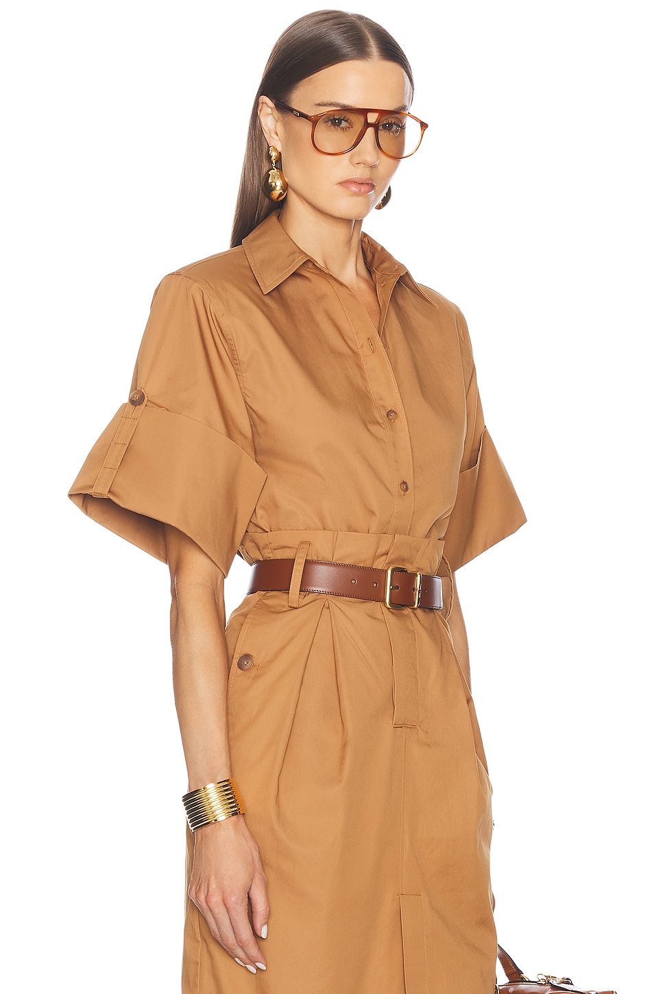 Shop Helsa Bold Shoulder Shirt In Caramel