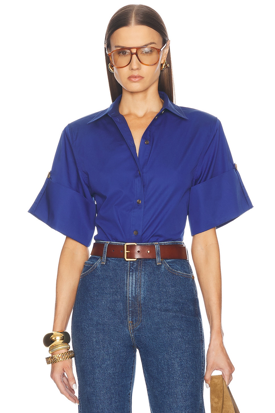 Shop Helsa Bold Shoulder Shirt In Workman Blue