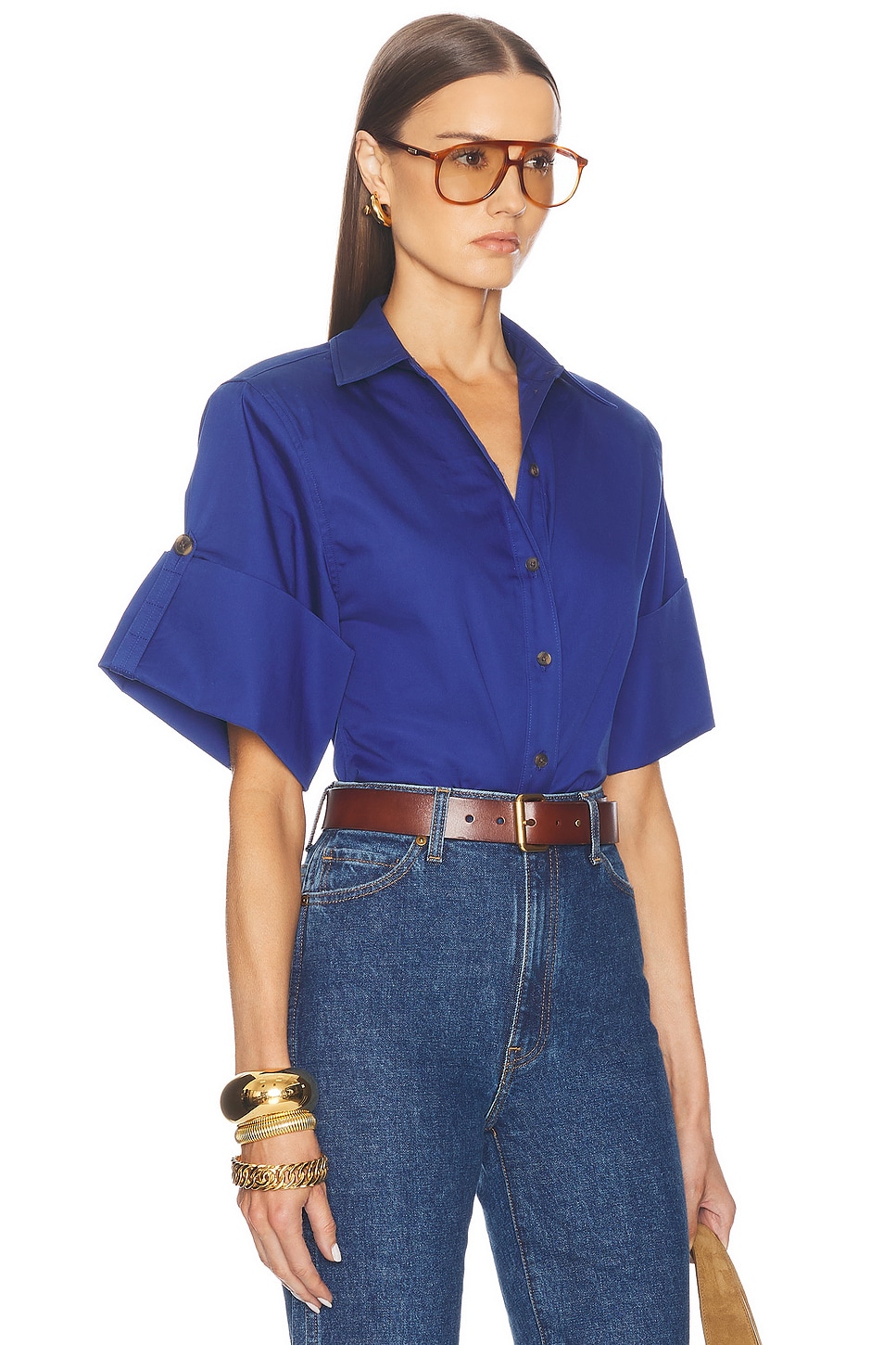 Shop Helsa Bold Shoulder Shirt In Workman Blue