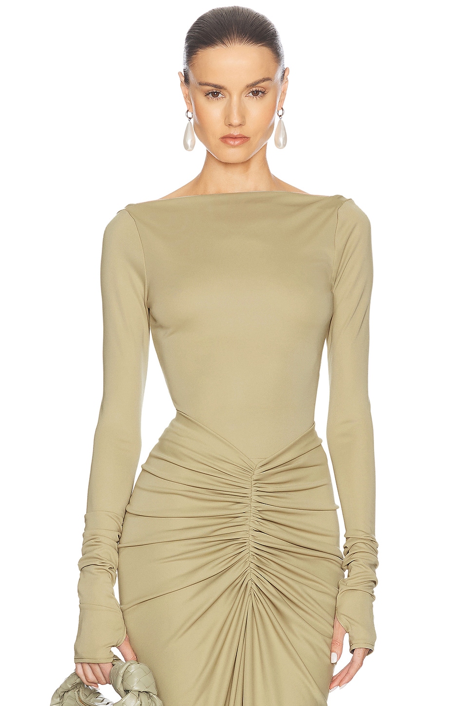 Shop Helsa Matte Jersey Long Sleeve Top In Elm