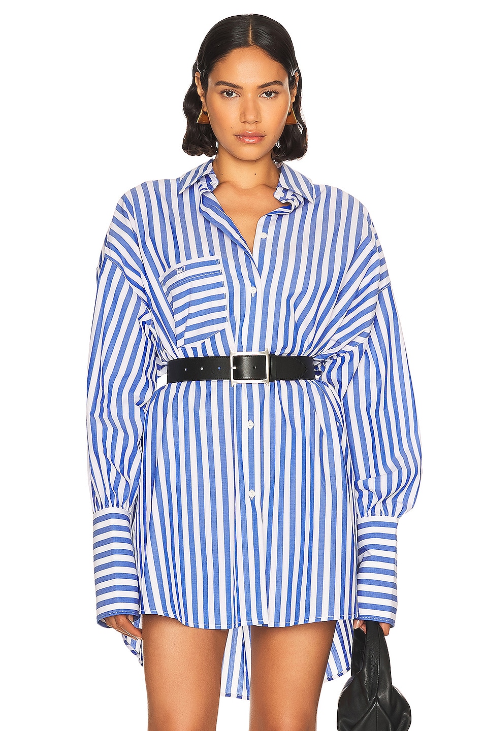 Image 1 of Helsa Sustainable Poplin Oversized Shirt in Bright Blue Stripe