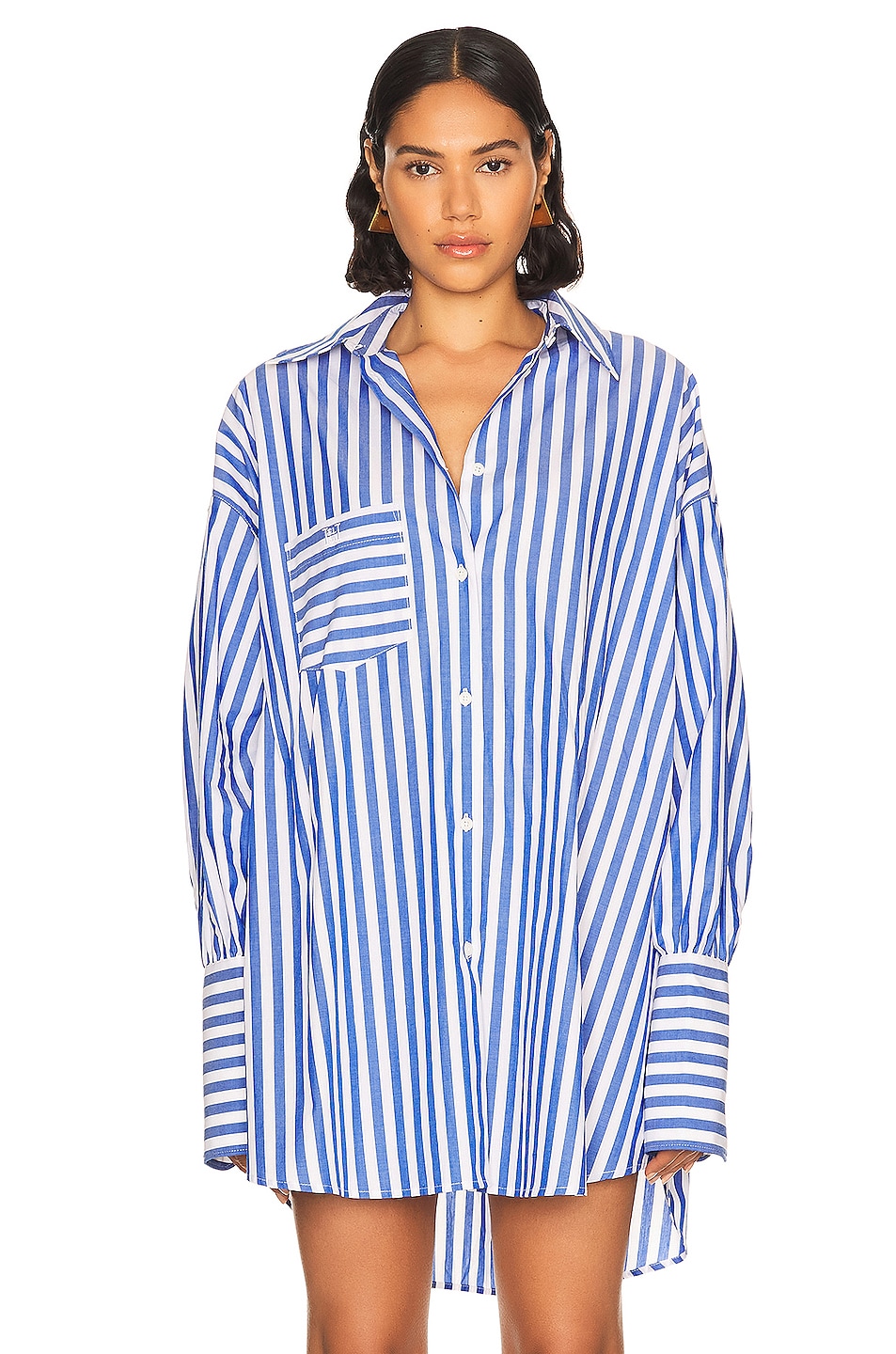 Helsa Sustainable Poplin Oversized Shirt in Bright Blue Stripe | FWRD